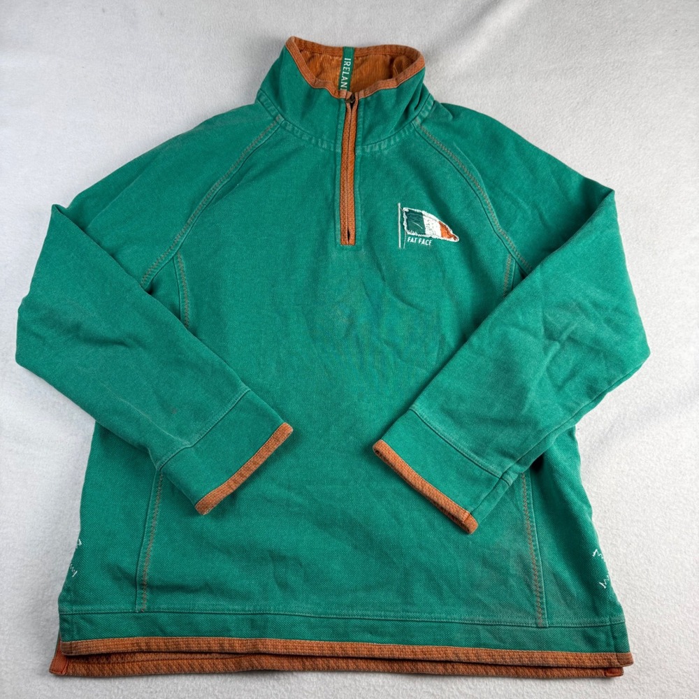 Fat Face Airlie Ireland Flag Quarter Zip Pullover Sweatshirt Mens Green L